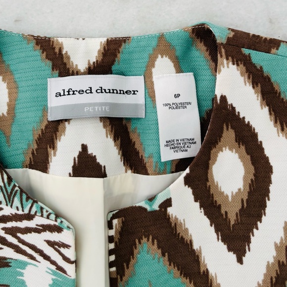 VTG Alfred Dunner Blazer Green Brown Geometric Aztec Open Women 6P Artsy Office - Picture 4 of 9